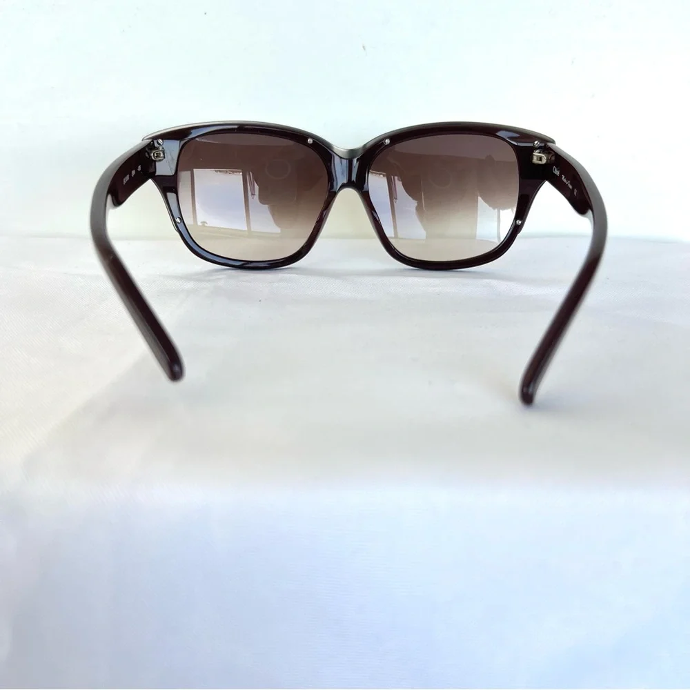 CHLOÈ CL 2138 C03 135 Brown Gradient Lens Brown Silver Frame Cat Eye Sunglasses